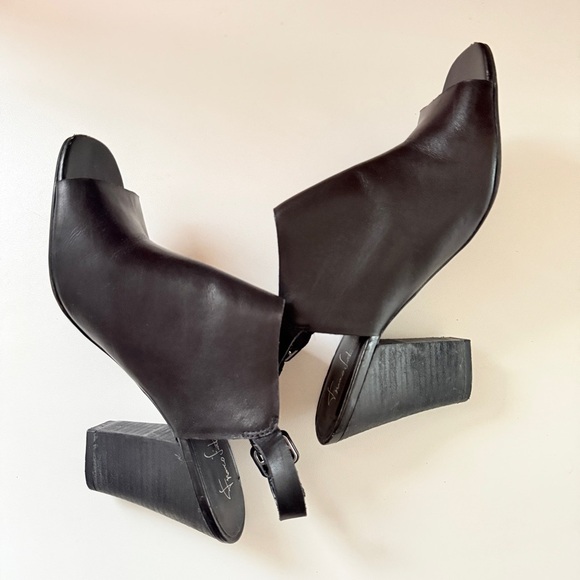 Franco Sarto Black Peep-Toe Block Heel Sandals - Picture 3 of 8